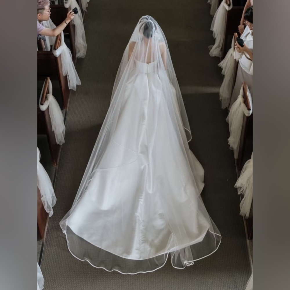 Satin Trim Cathedral Long Wedding Veil with Comb